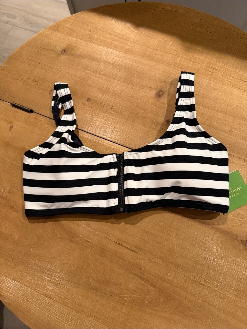 kate spade Black and White Striped Bikini Top Zip Front